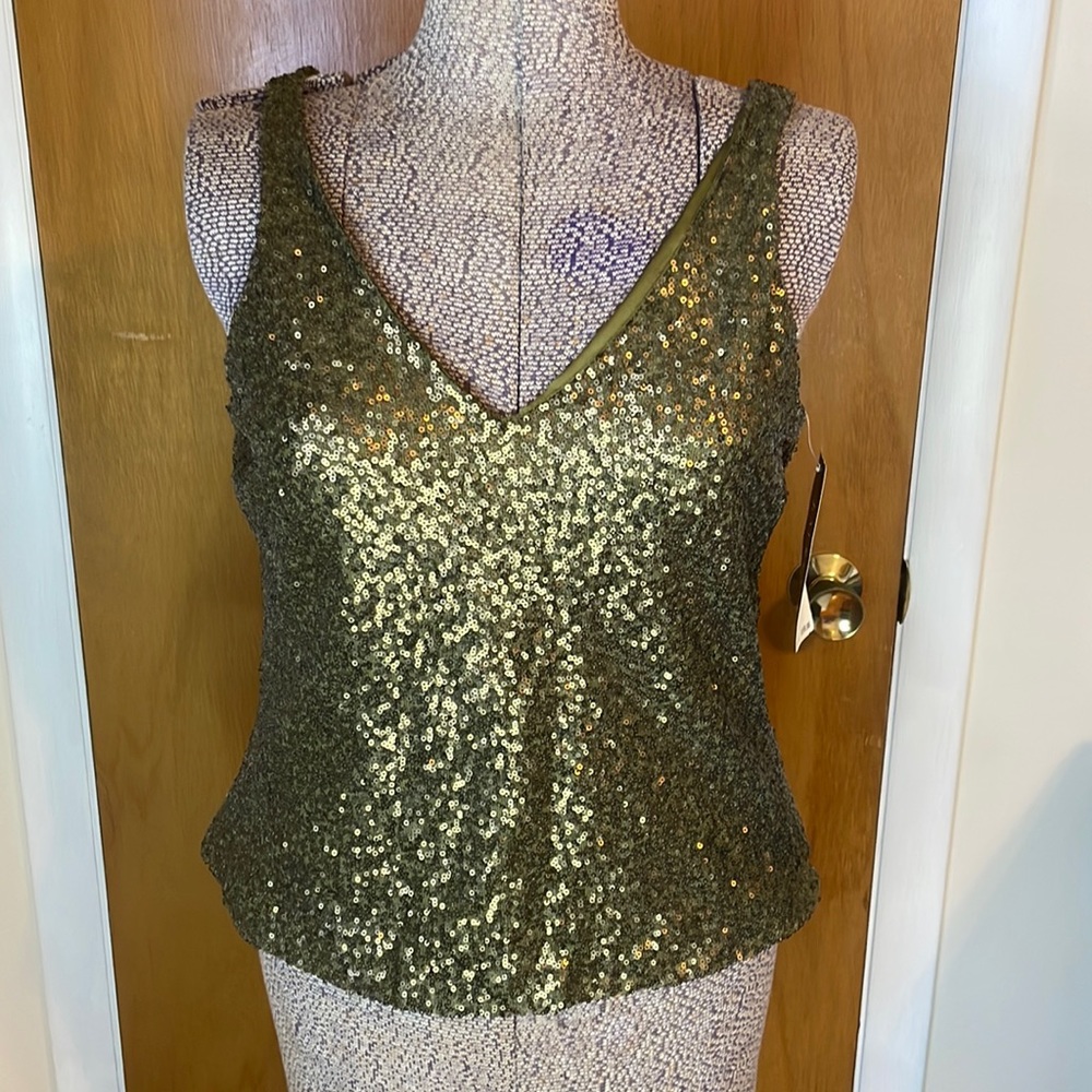 Lauren Ralph Lauren NWT Womens 6 Olive Green Sequins Sleeveless Tank